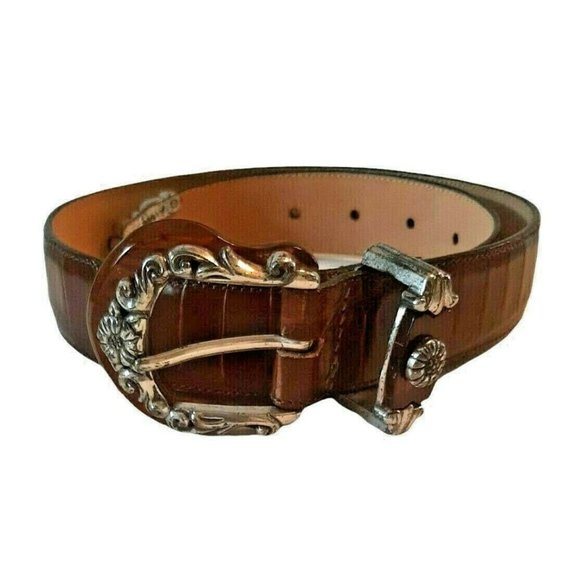 S Brighton Brown Leather Belt Embellished Silver Tortoise Shell Buckle New 1996 main image 9
